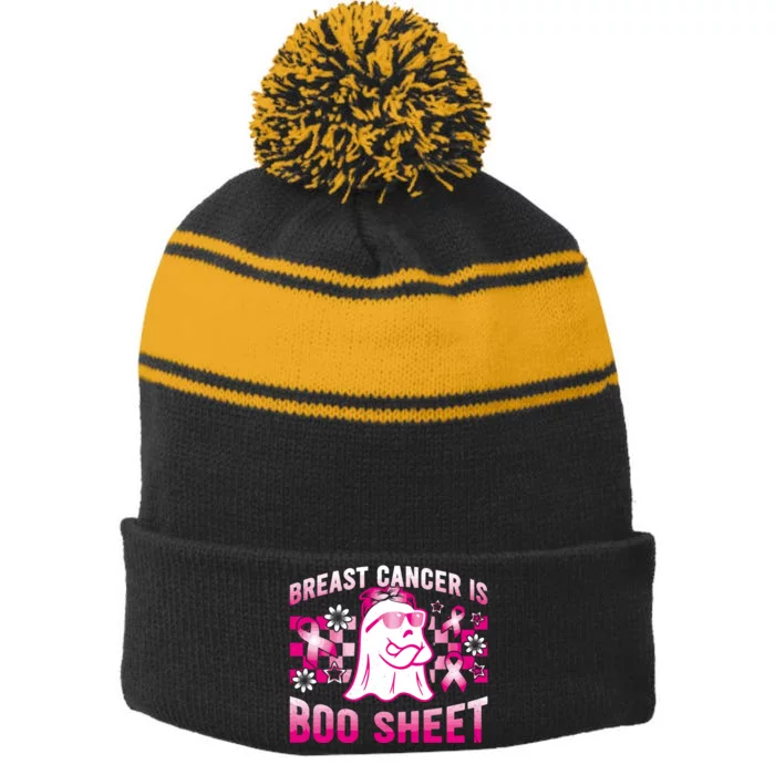 Breast Cancer Is Boo Sheet Halloween Breast Cancer Awareness Stripe Pom Pom Beanie