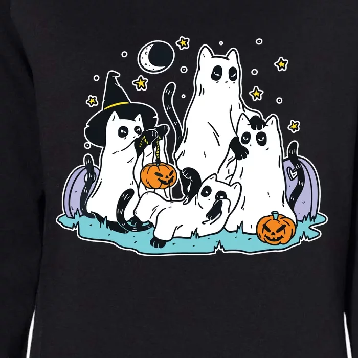 Black Cats In Ghost Costume Cute Women And Halloween Womens California Wash Sweatshirt