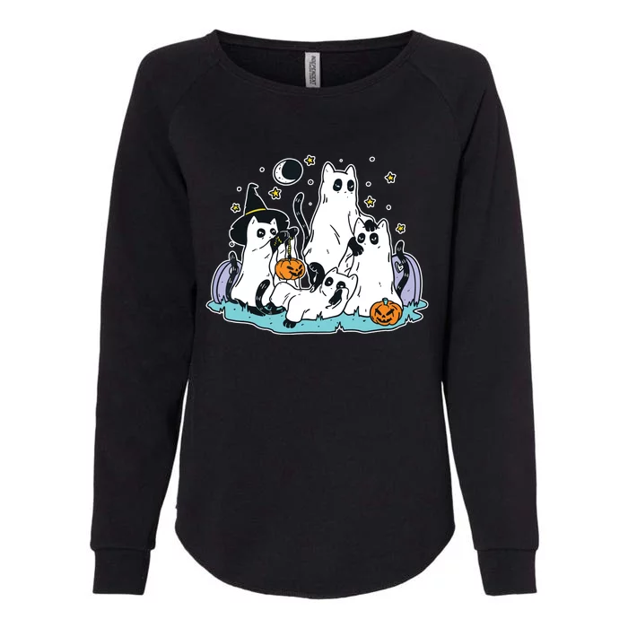 Black Cats In Ghost Costume Cute Women And Halloween Womens California Wash Sweatshirt