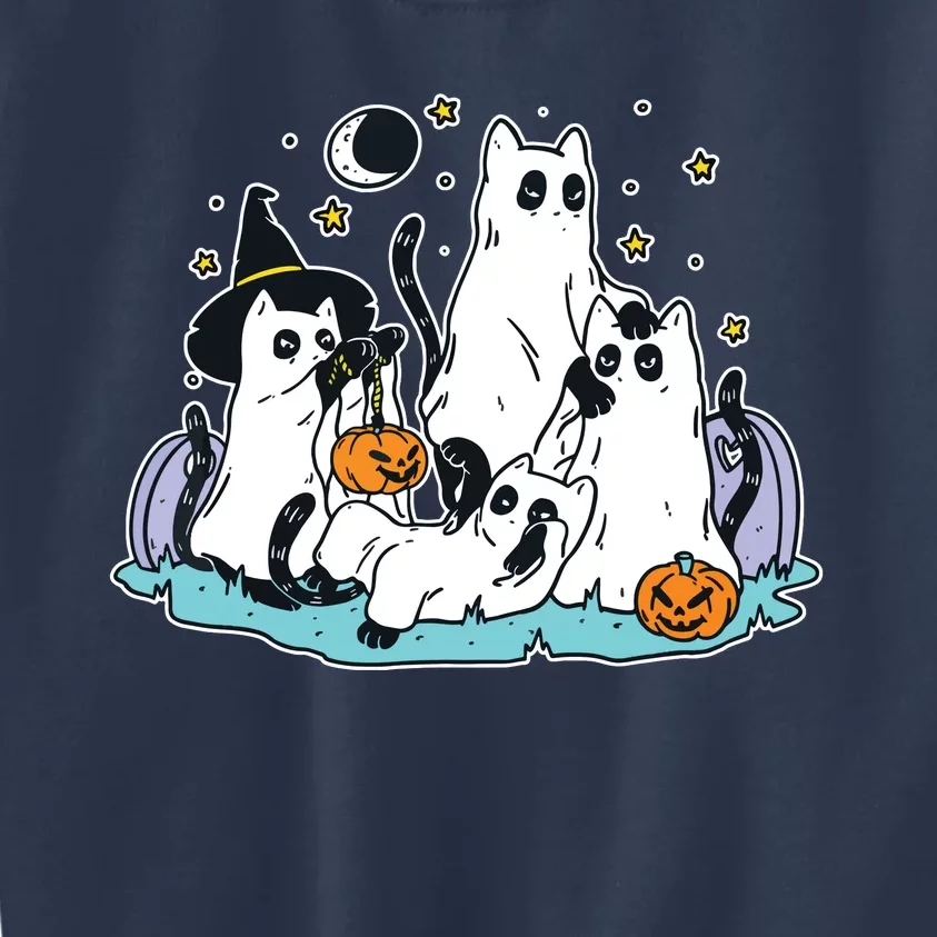 Black Cats In Ghost Costume Cute Women And Halloween Kids Sweatshirt