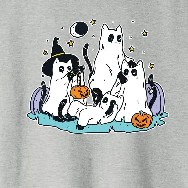 Black Cats In Ghost Costume Cute Women And Halloween Women's Crop Top Tee