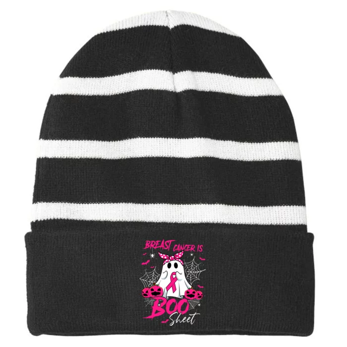 Breast Cancer Is Boo Sheet Halloween Breast Cancer Awareness Striped Beanie with Solid Band