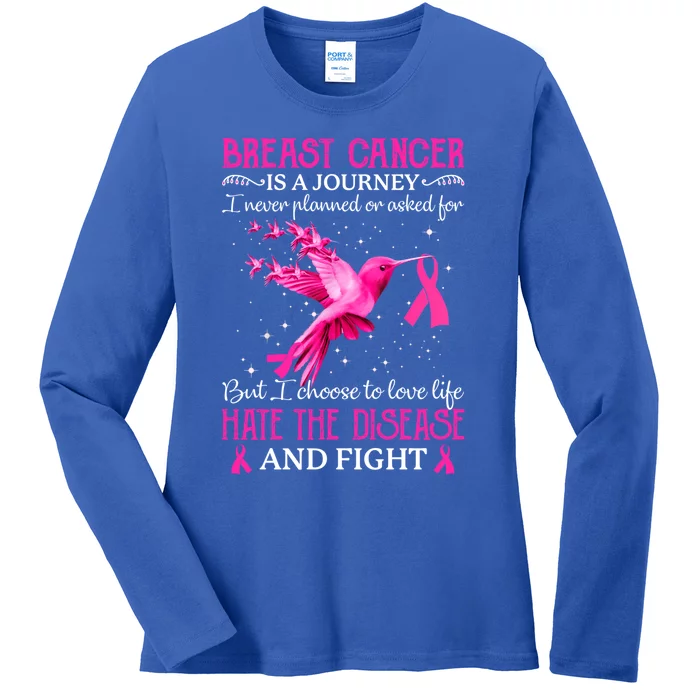 Breast Cancer Is A Journey Cancer Awareness Support Squad Gift Ladies Long Sleeve Shirt