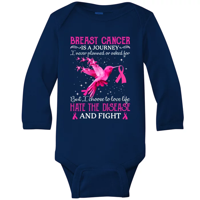 Breast Cancer Is A Journey Cancer Awareness Support Squad Gift Baby Long Sleeve Bodysuit