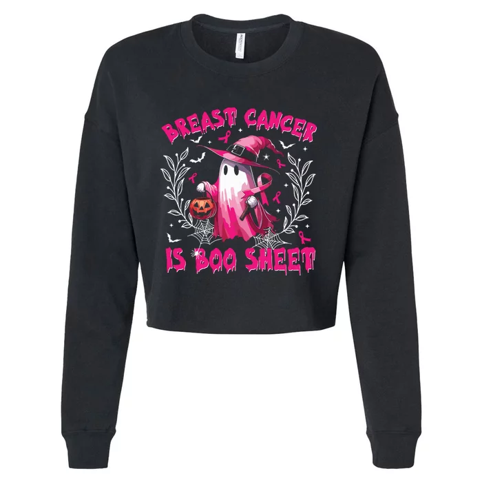 Breast Cancer Is Boo Sheet Halloween Breast Cancer Awareness Cropped Pullover Crew