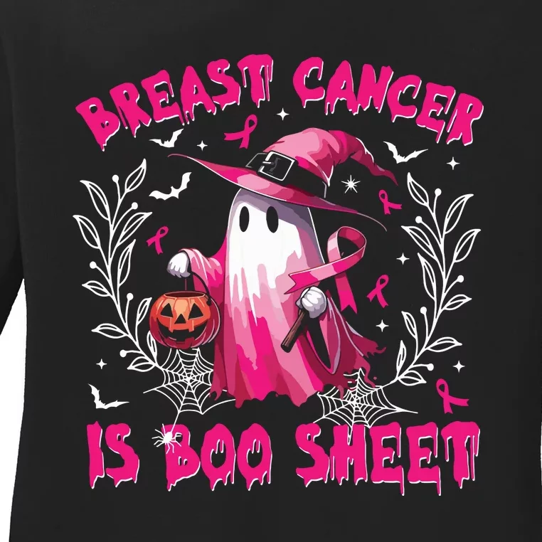 Breast Cancer Is Boo Sheet Halloween Breast Cancer Awareness Ladies Long Sleeve Shirt