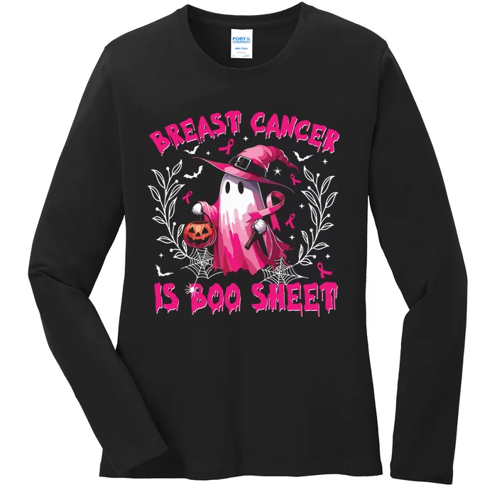 Breast Cancer Is Boo Sheet Halloween Breast Cancer Awareness Ladies Long Sleeve Shirt