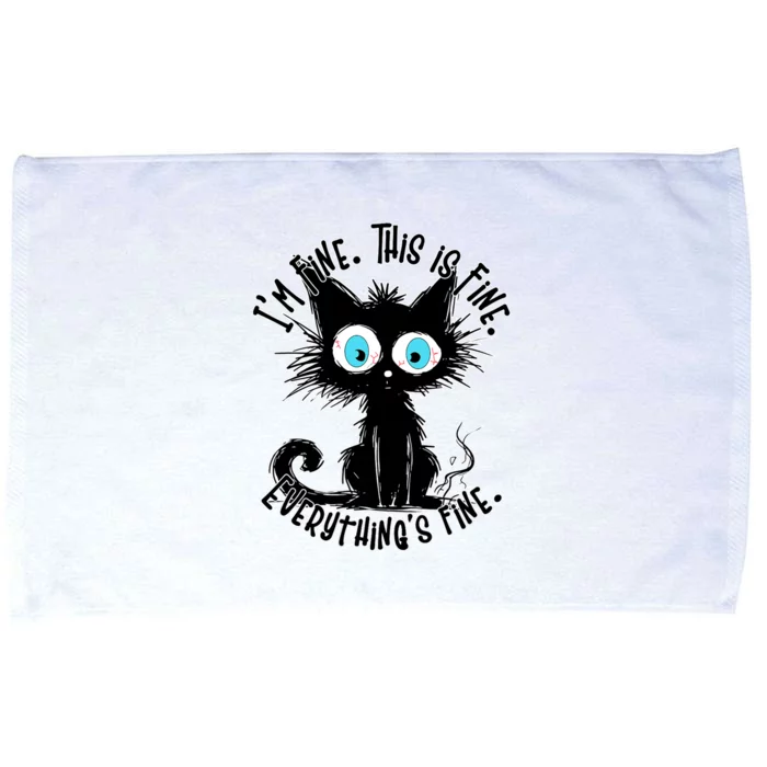 Black Cat Its Fine Im Fine Everything Is Fine Funny Microfiber Hand Towel