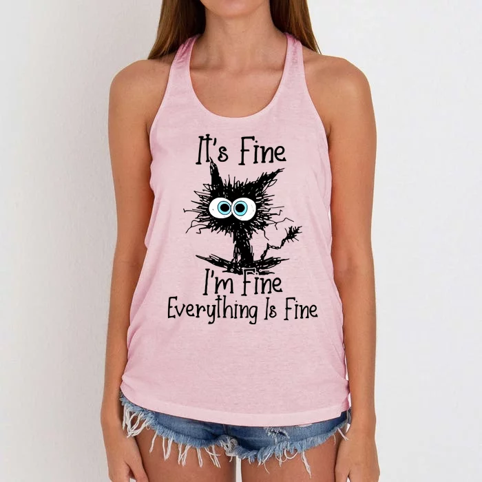 Black Cat It&39;s Fine I&39;m Fine Everything Is Fine Women's Knotted Racerback Tank