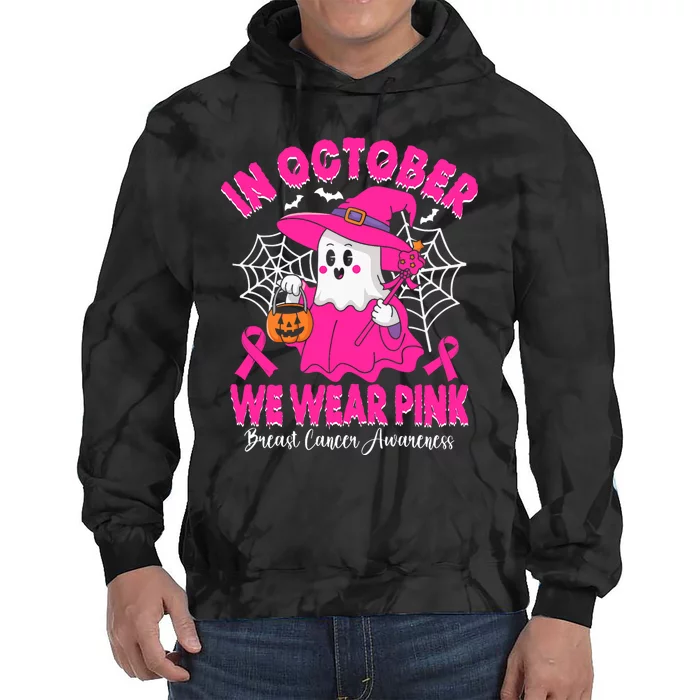 Breast Cancer In October We Wear Halloween Tie Dye Hoodie