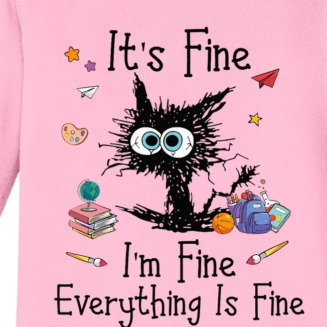 Black Cat Its Fine Im Fine Everything Is Fine Teacher Xmas Baby Long Sleeve Bodysuit