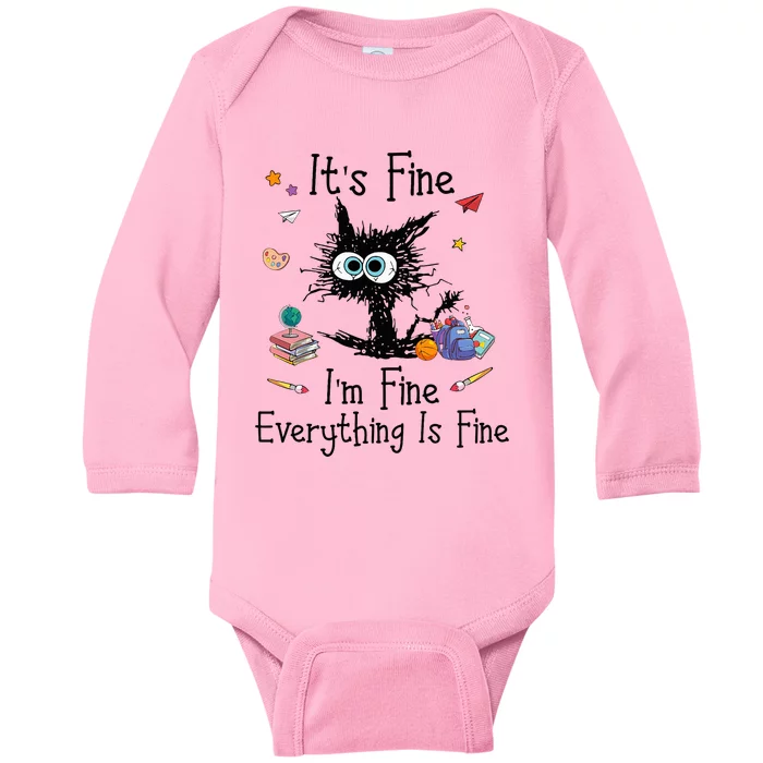 Black Cat Its Fine Im Fine Everything Is Fine Teacher Xmas Baby Long Sleeve Bodysuit