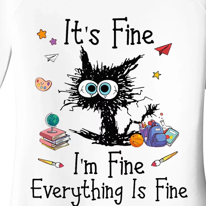 Black Cat Its Fine Im Fine Everything Is Fine Teacher Xmas Women's Perfect Tri Tunic Long Sleeve Shirt