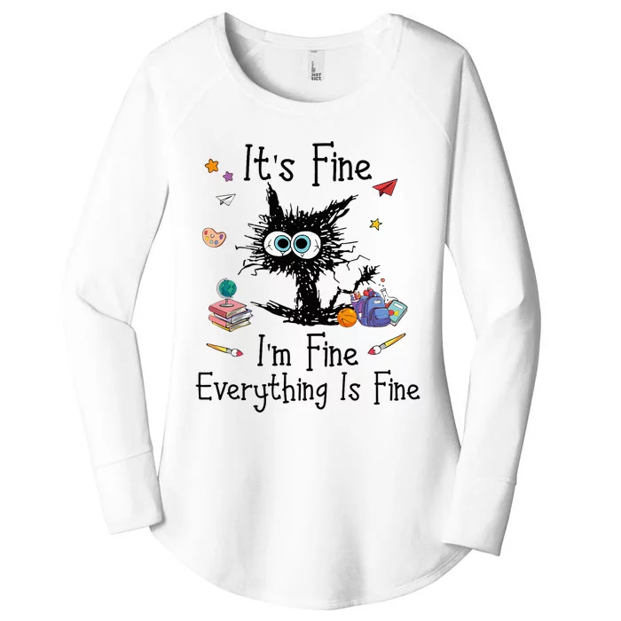 Black Cat Its Fine Im Fine Everything Is Fine Teacher Xmas Women's Perfect Tri Tunic Long Sleeve Shirt