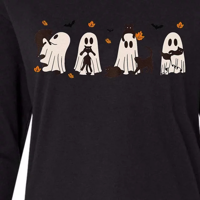 Black Cats In Cute Ghost Cat Halloween Gift Womens Cotton Relaxed Long Sleeve T-Shirt