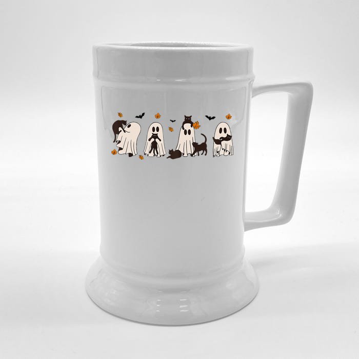 Black Cats In Cute Ghost Cat Halloween Gift Front & Back Beer Stein