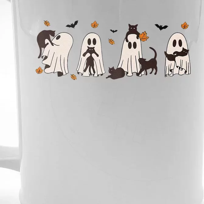 Black Cats In Cute Ghost Cat Halloween Gift Front & Back Beer Stein