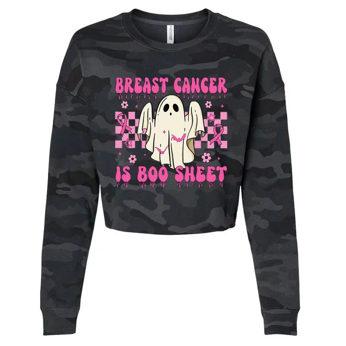 Breast Cancer Is Boo Sheet Halloween Breast Cancer Awareness Cropped Pullover Crew