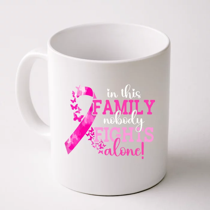 Breast Cancer In This Family Nobody Fights Alone Awareness Gift Front & Back Coffee Mug