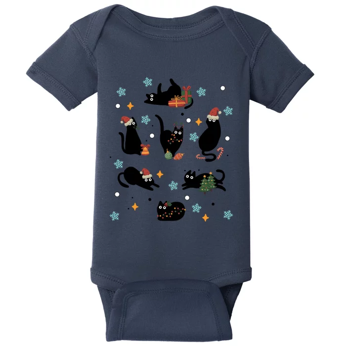 Black Cat In Christmas Santa Elf Hat Holiday Cat Lover Gift Baby Bodysuit