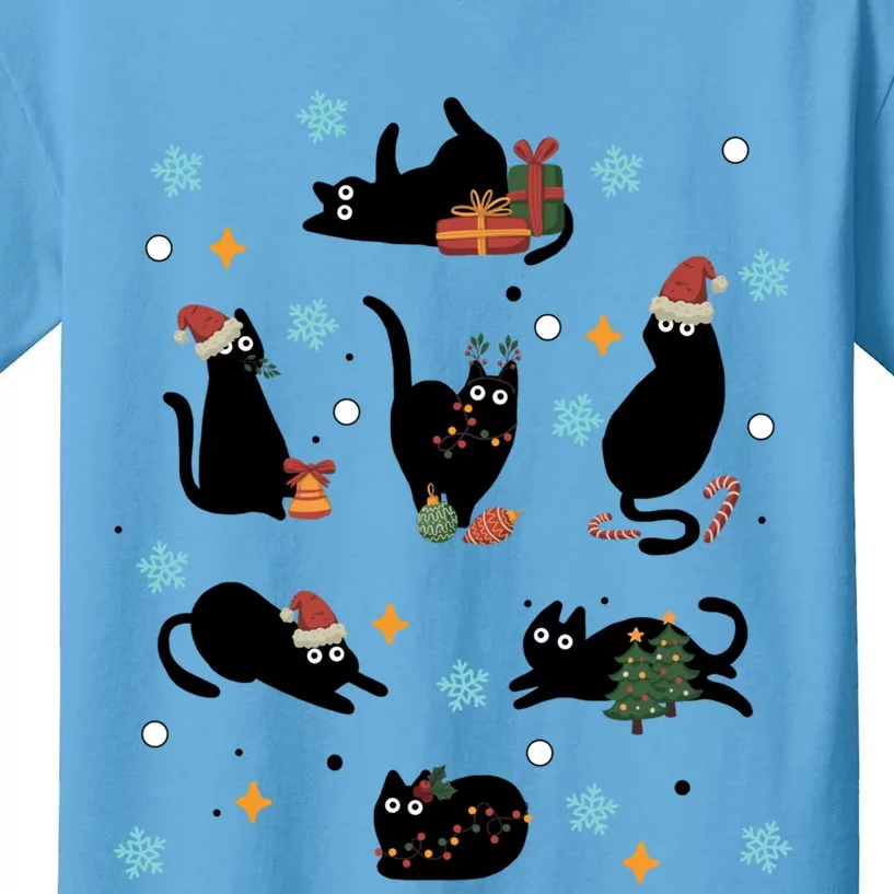 Black Cat In Christmas Santa Elf Hat Holiday Cat Lover Gift Kids T-Shirt