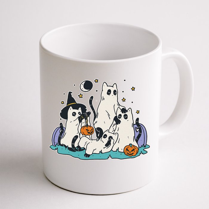 Black Cats In Ghost Costume Cute And Halloween Front & Back Coffee Mug