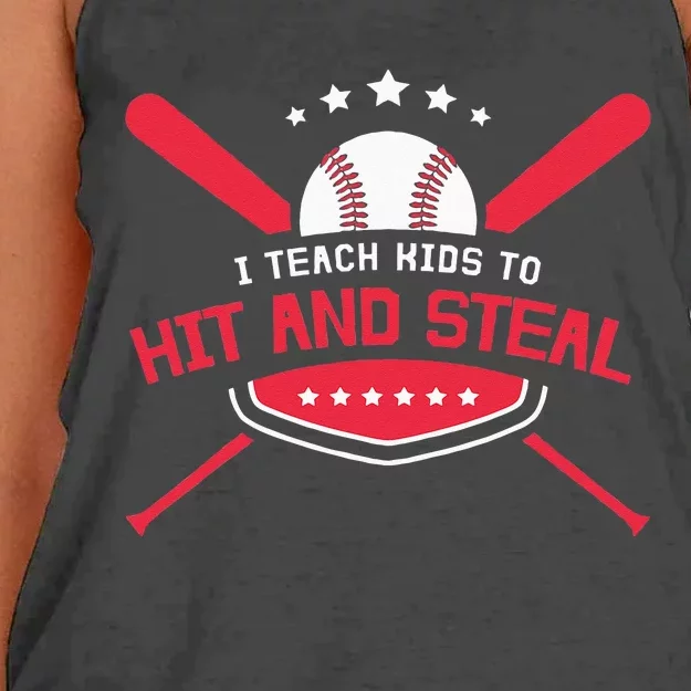 Baseball Coach I Teach Kids To Hit And Steal Women's Knotted Racerback Tank