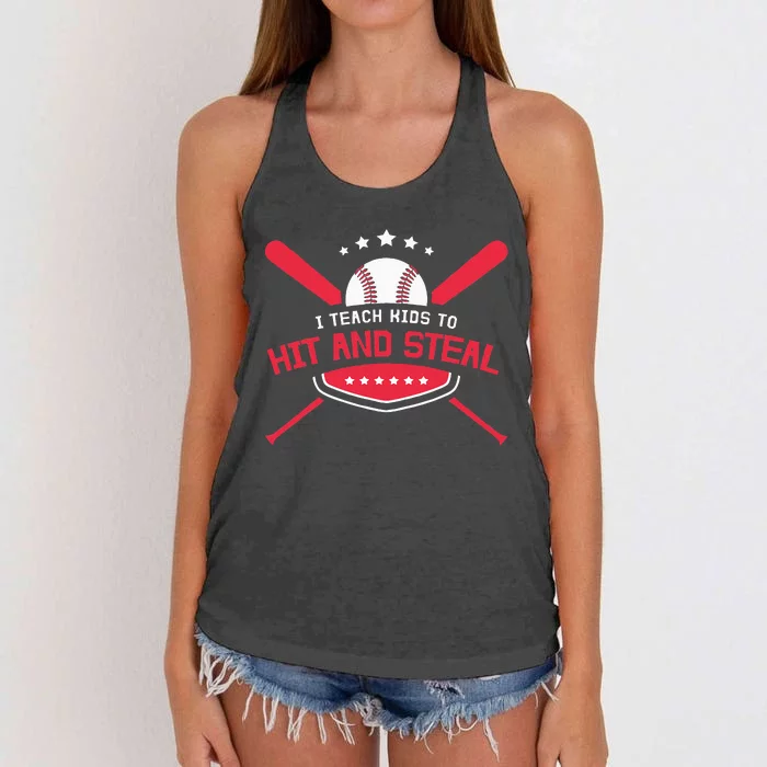 Baseball Coach I Teach Kids To Hit And Steal Women's Knotted Racerback Tank