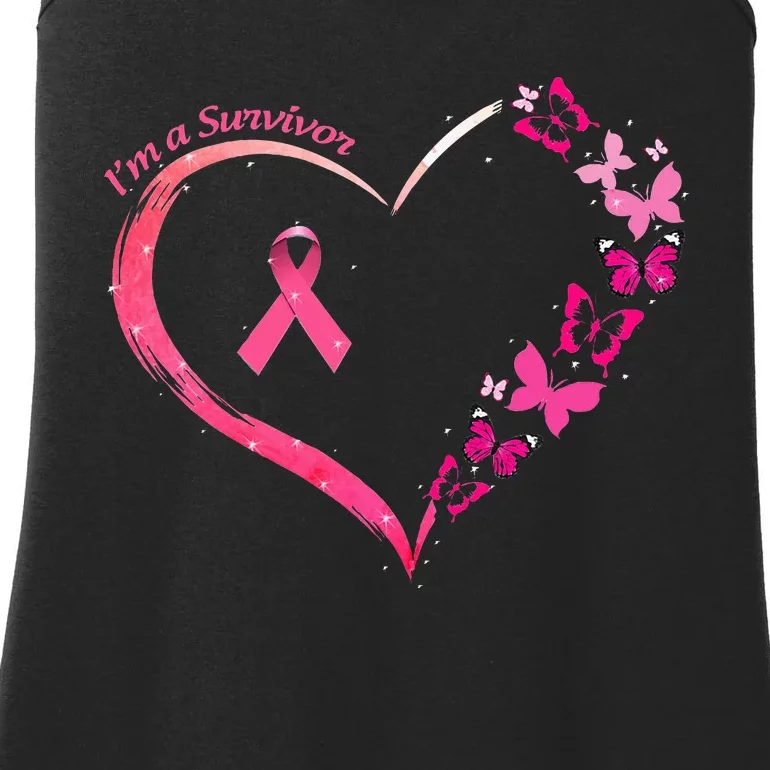 Breast Cancer Im A Survivor Pink Butterfly Heart Awareness Ladies Essential Tank