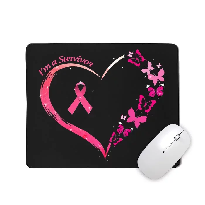 Breast Cancer Im A Survivor Pink Butterfly Heart Awareness Mousepad