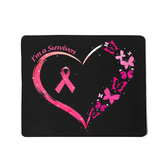 Breast Cancer Im A Survivor Pink Butterfly Heart Awareness Mousepad