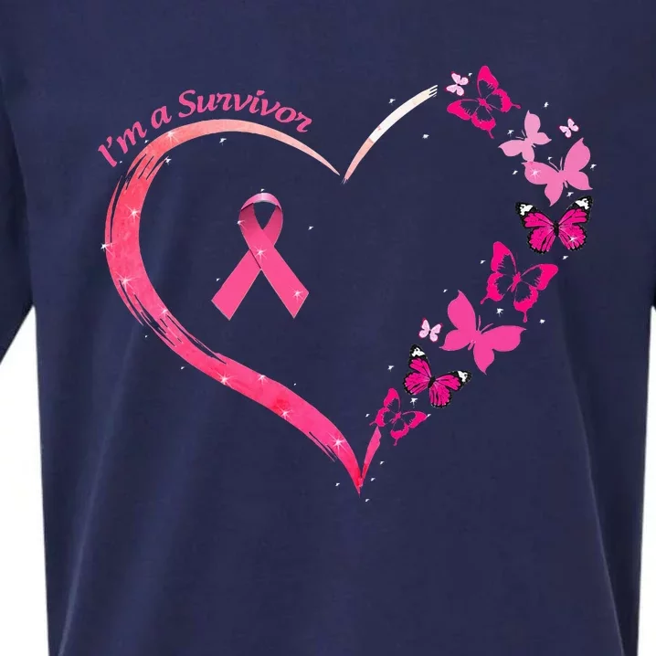 Breast Cancer Im A Survivor Pink Butterfly Heart Awareness Sueded Cloud Jersey T-Shirt