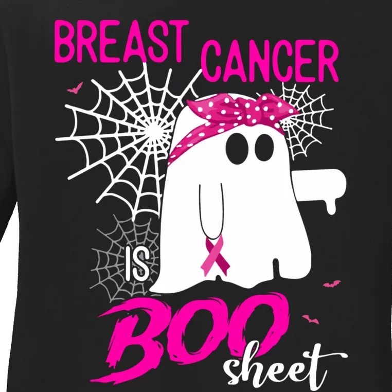 Breast Cancer Is Boo Sheet Halloween Breast Cancer Awareness Ladies Long Sleeve Shirt