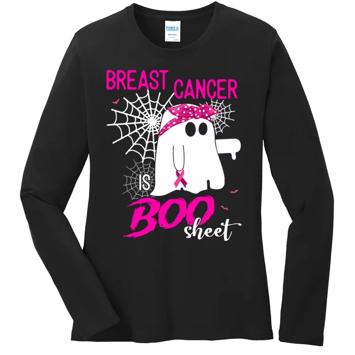 Breast Cancer Is Boo Sheet Halloween Breast Cancer Awareness Ladies Long Sleeve Shirt