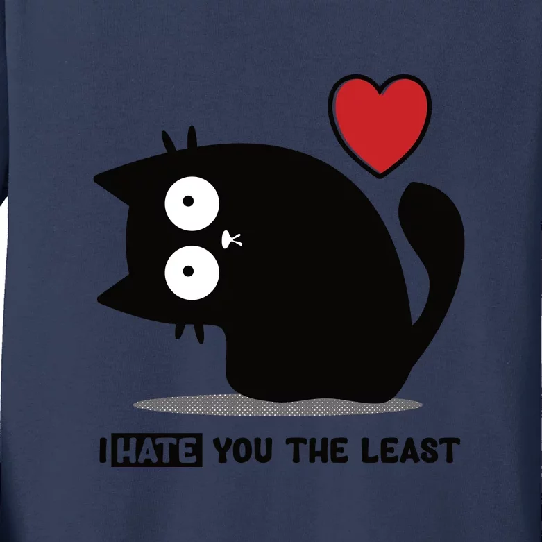 Black Cat | I Hate You The Least | Cats Heart Kids Long Sleeve Shirt