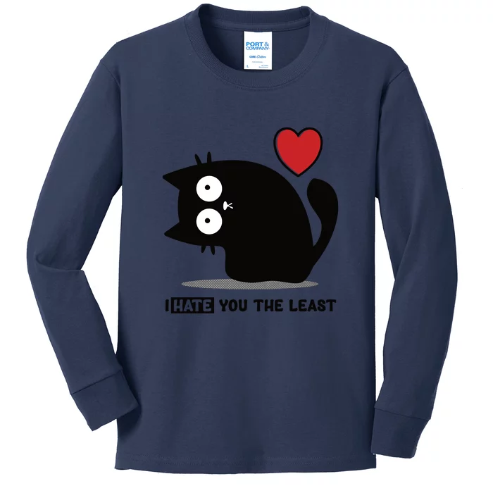 Black Cat | I Hate You The Least | Cats Heart Kids Long Sleeve Shirt