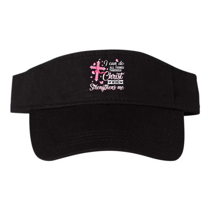 Breast Cancer I Can Do All Things Through Christ Valucap Bio-Washed Visor