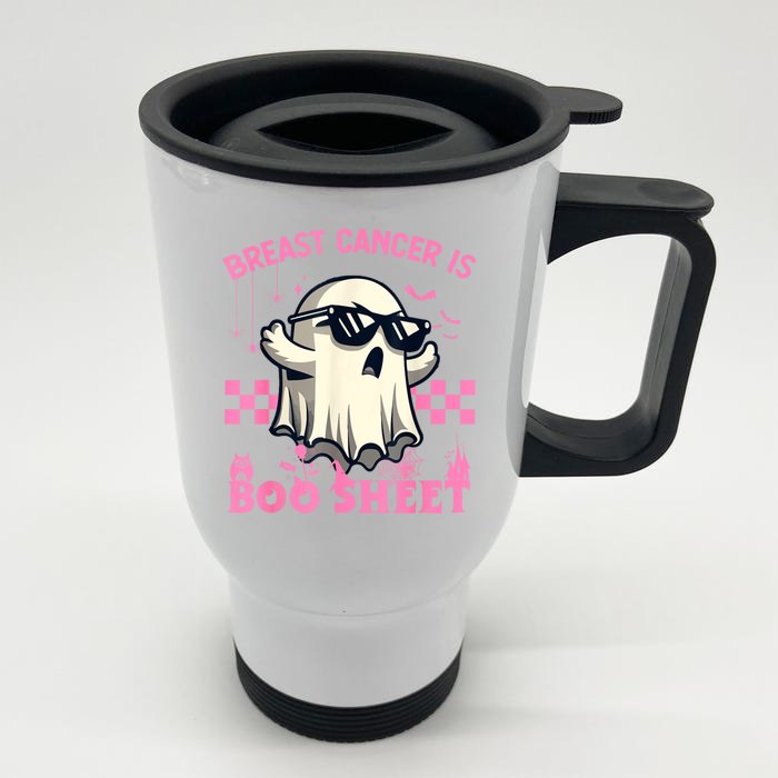 Breast Cancer Is Boo Sheet Halloween Breast Cancer Awareness Front & Back Stainless Steel Travel Mug