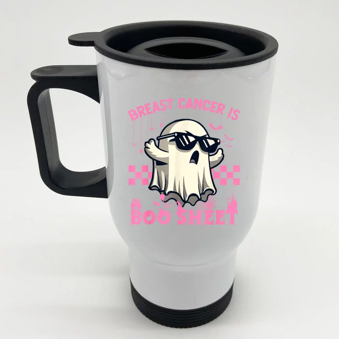 Breast Cancer Is Boo Sheet Halloween Breast Cancer Awareness Front & Back Stainless Steel Travel Mug