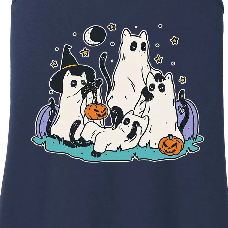 Black Cats In Ghost Costume Cute Women And Halloween Ladies Essential Tank