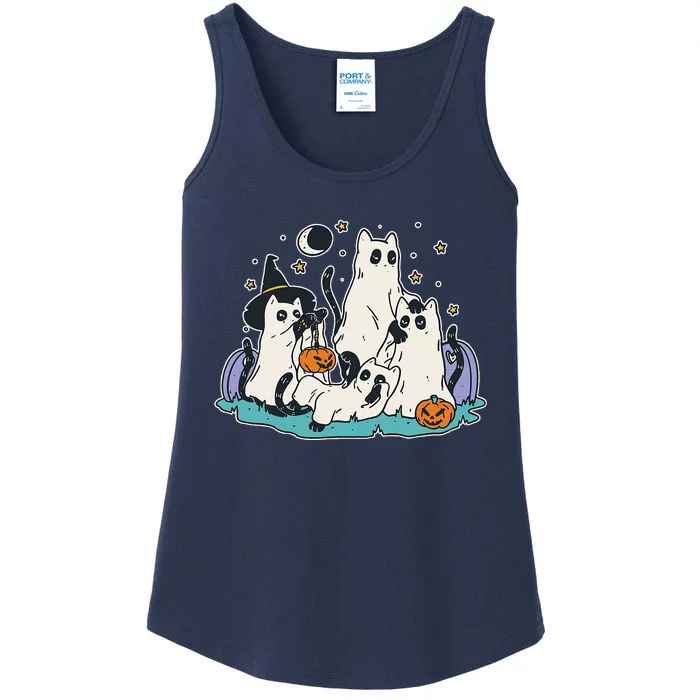 Black Cats In Ghost Costume Cute Women And Halloween Ladies Essential Tank