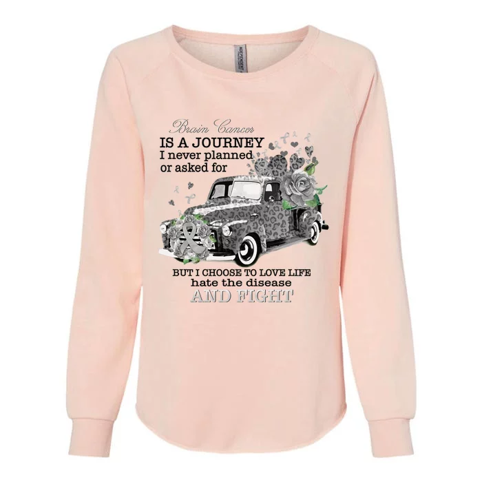 Brain Cancer Is A Journey Brain Cancer Awareness Gift Womens California Wash Sweatshirt