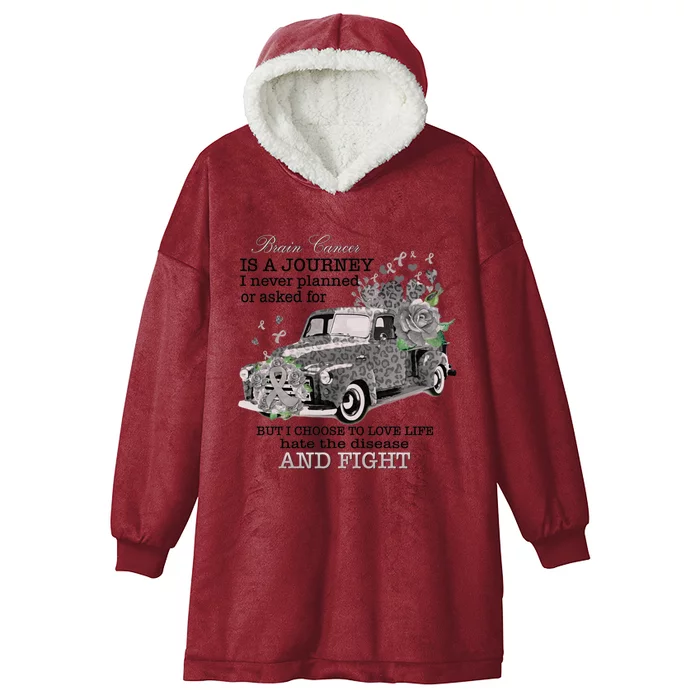 Brain Cancer Is A Journey Brain Cancer Awareness Gift Hooded Wearable Blanket