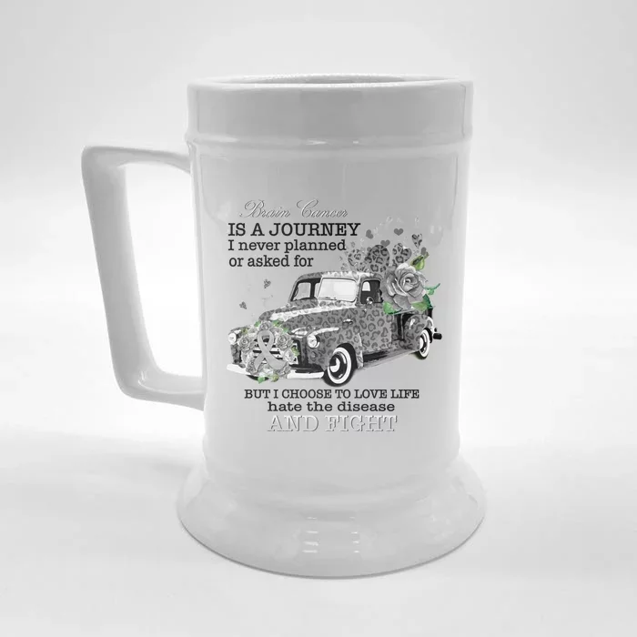 Brain Cancer Is A Journey Brain Cancer Awareness Gift Front & Back Beer Stein