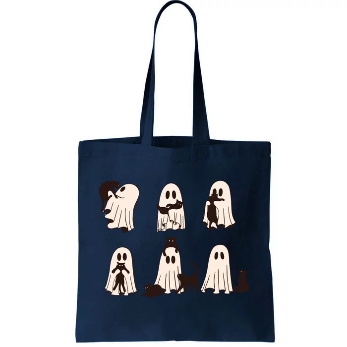 Black Cats In Ghost Costume Cute Ghost Cat Halloween Tote Bag