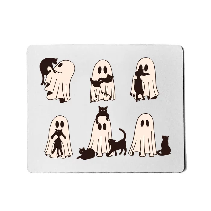 Black Cats In Ghost Costume Cute Ghost Cat Halloween Mousepad