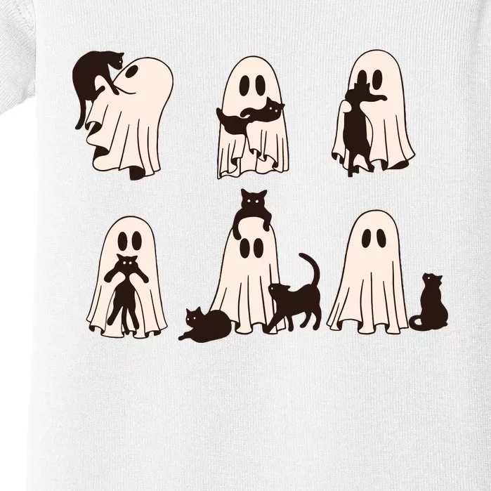 Black Cats In Ghost Costume Cute Ghost Cat Halloween Baby Bodysuit