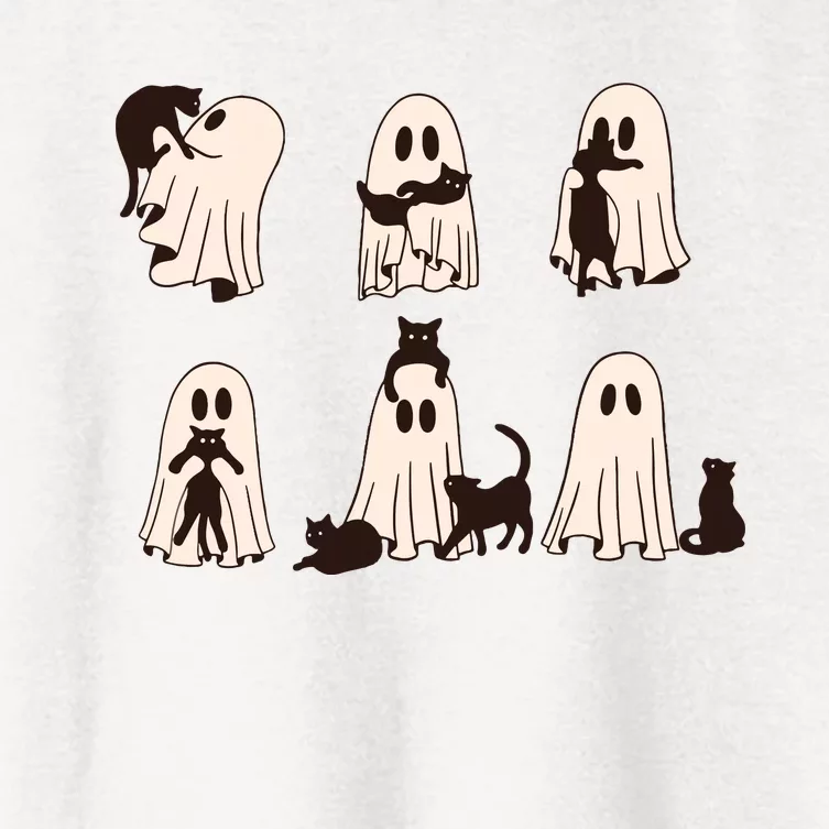 Black Cats In Ghost Costume Cute Ghost Cat Halloween Women's Crop Top Tee