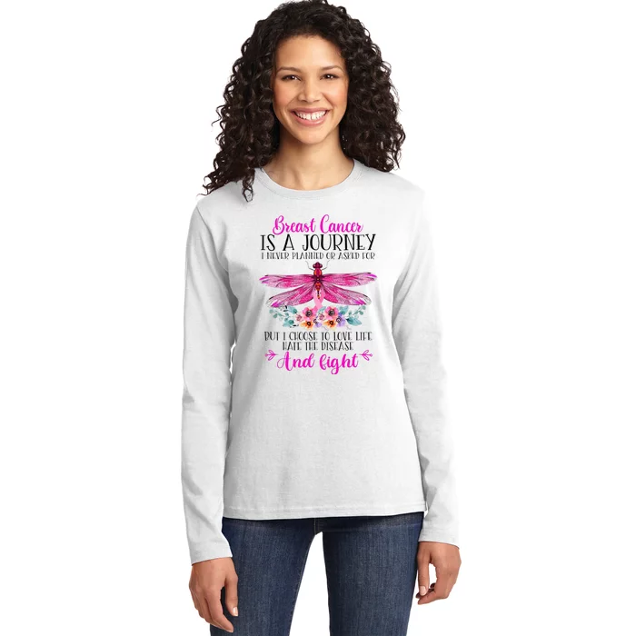 Breast Cancer Is A Journey Breast Cancer Warrior Pink Ribbon Ladies Long Sleeve Shirt