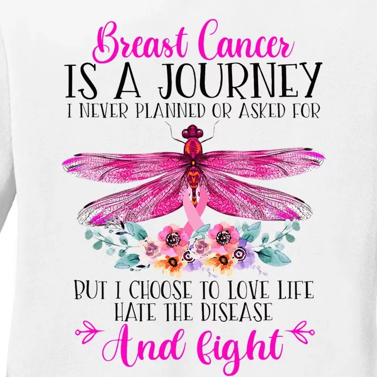 Breast Cancer Is A Journey Breast Cancer Warrior Pink Ribbon Ladies Long Sleeve Shirt